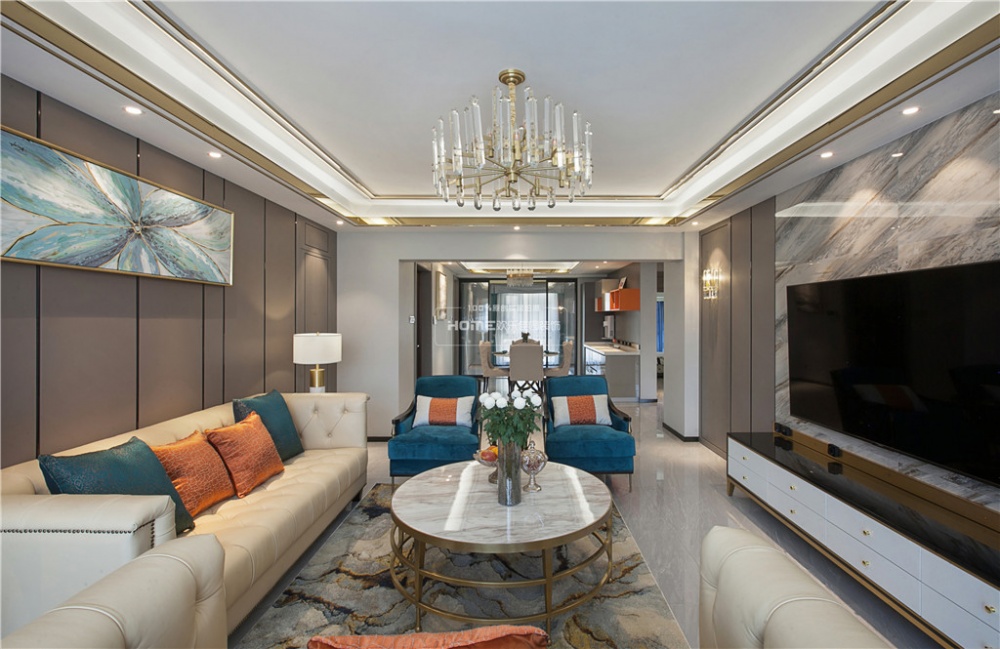 客廳電視背景墻裝修效果圖歡樂(lè)佳園裝飾|現(xiàn)代輕奢風(fēng)格，滿潮流混搭客廳設(shè)計(jì)圖片賞析