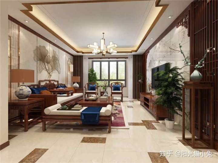 新中式裝修效果圖，134㎡戶型穩(wěn)重有檔次