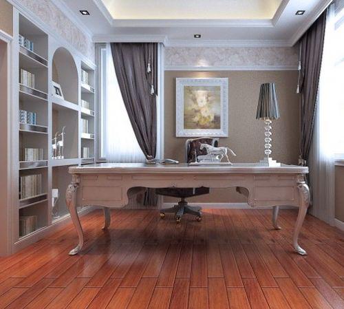 5、小書房裝修效果圖：淺色調(diào)小戶型書房書柜裝修設(shè)計(jì)