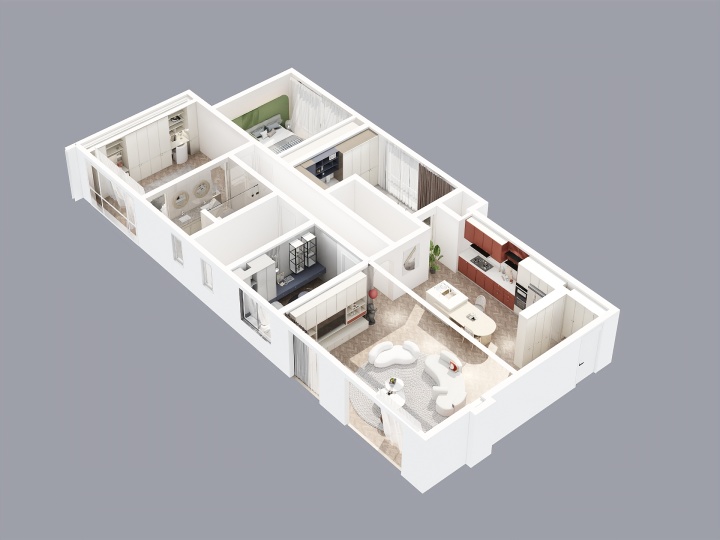 房間色彩藏格局，護(hù)墻梳妝臺衣柜換角度設(shè)計(jì)