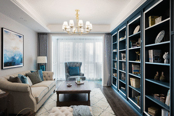 130㎡美式風格四居，用一面墻的書柜，給生活以“詩和遠方”~