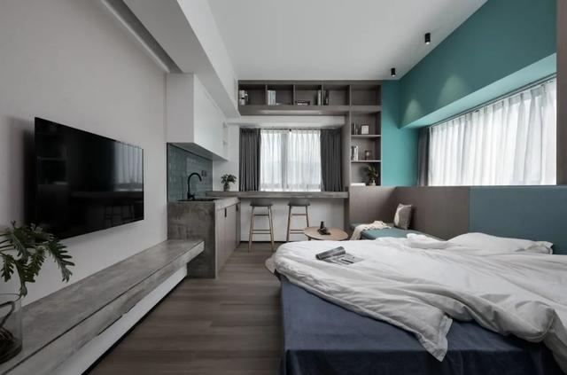 酒店公寓裝修效果圖(35㎡酒店式開間單身公寓，半平米都沒浪費(fèi)，還裝得很有檔次)